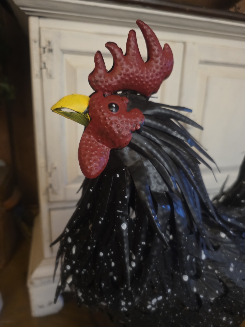 Large Black Metal Rooster Sculpture with Red Comb & d Intricate fabrication. - Picture 2 of 8